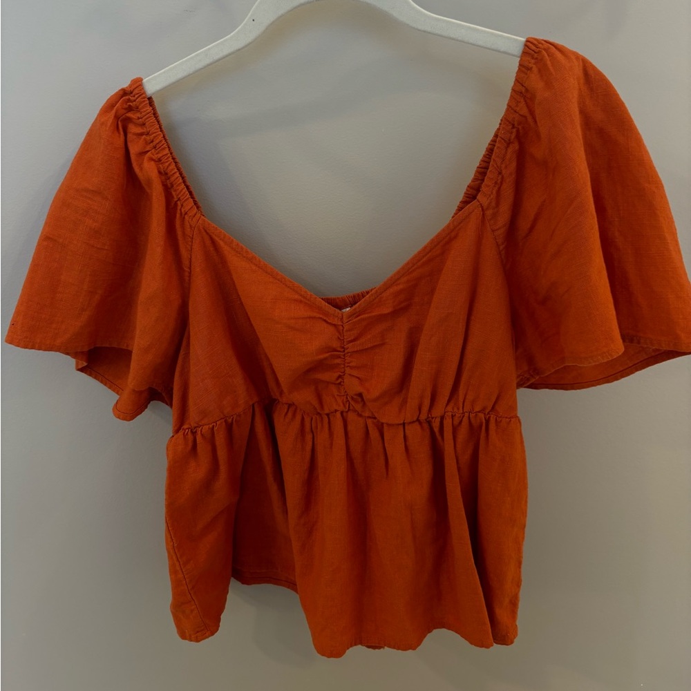 ABOUND orange poplin top short sleeve size small